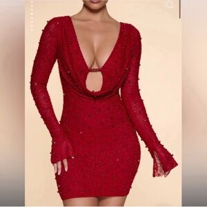 OH POLLY Elegant Red Beaded Dress